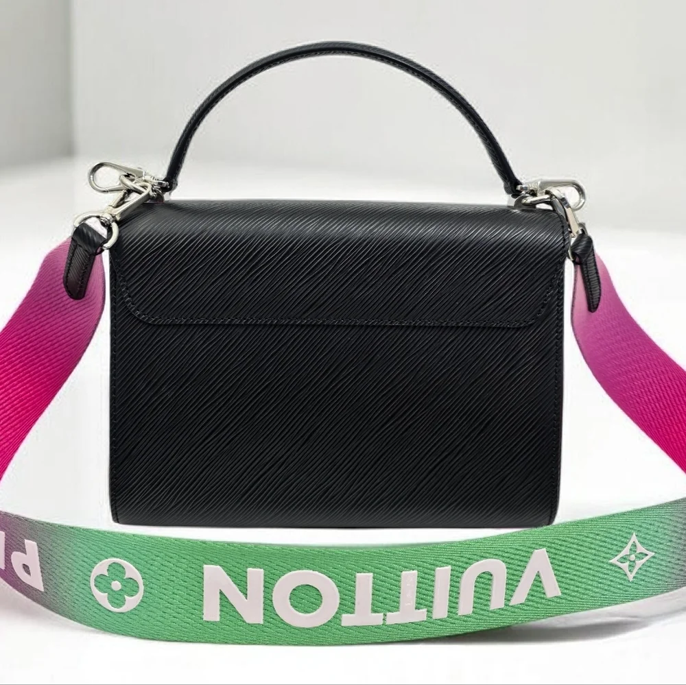 Louis Vuitton Twist MM Epi Limited Edition Black Shoulder Bag Pink Green Strap